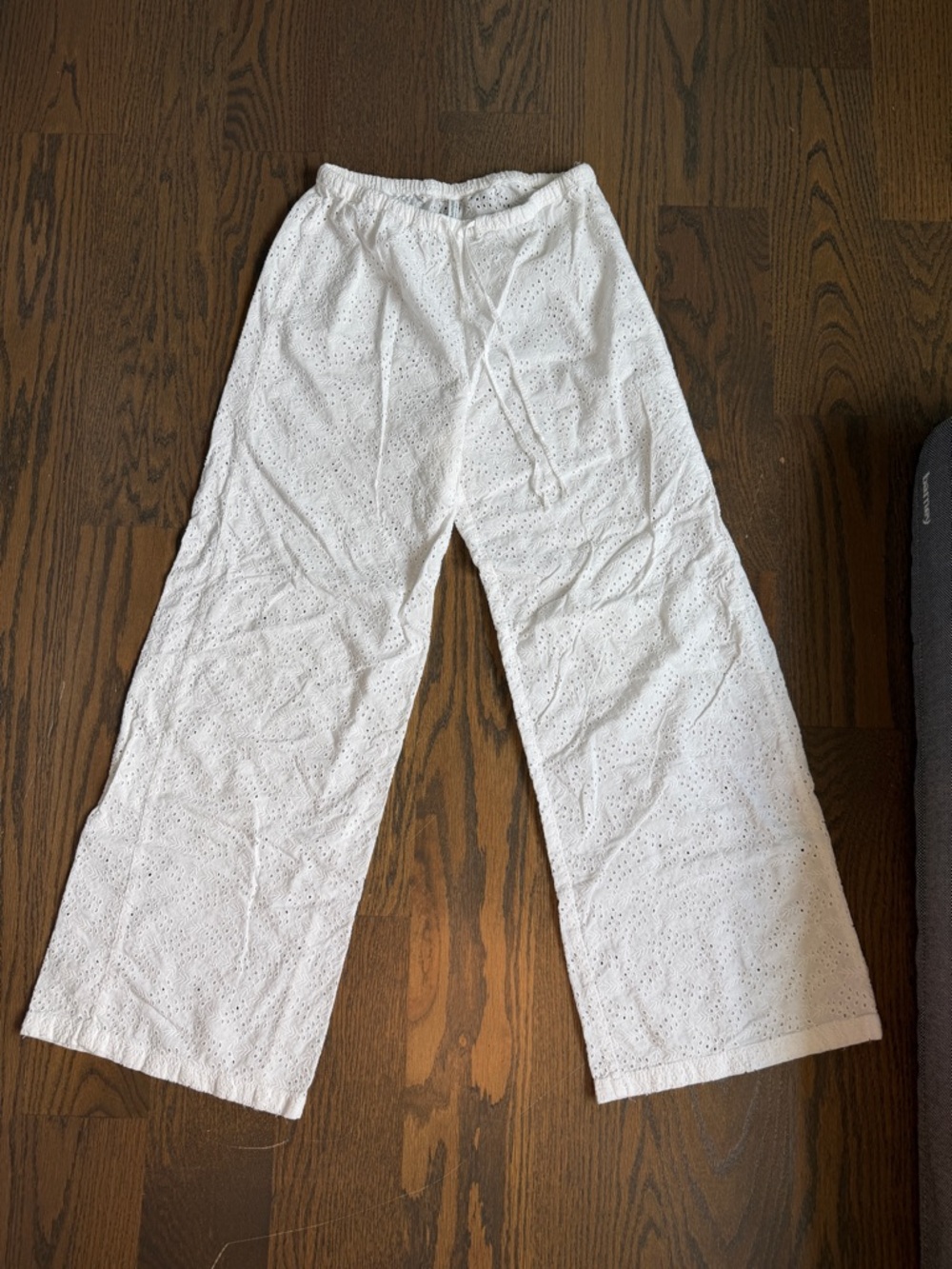Stradivarius White Eyelet Drawstring Pants